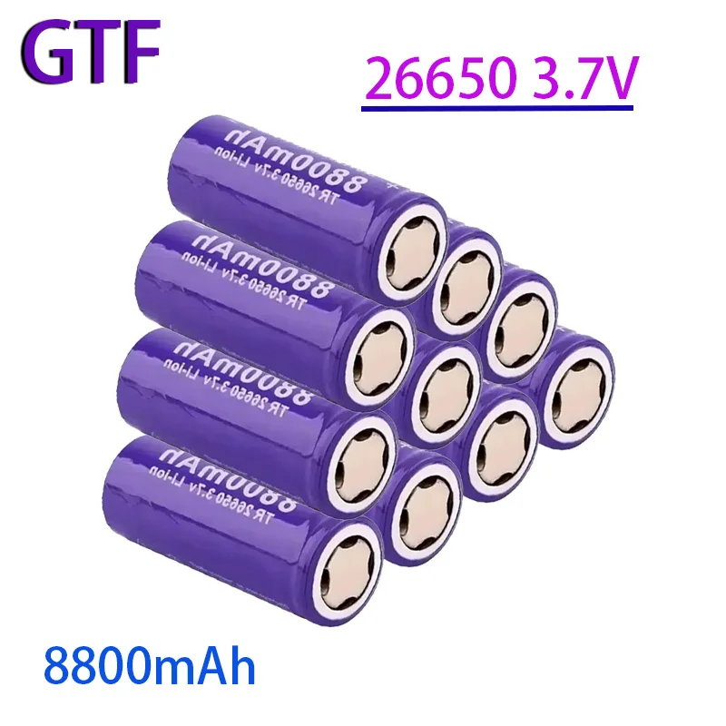 NEW GTF - Rechargeable Lithium-ion Battery for LED Flashlight, Battery, 26650 3.7V 8800mah.