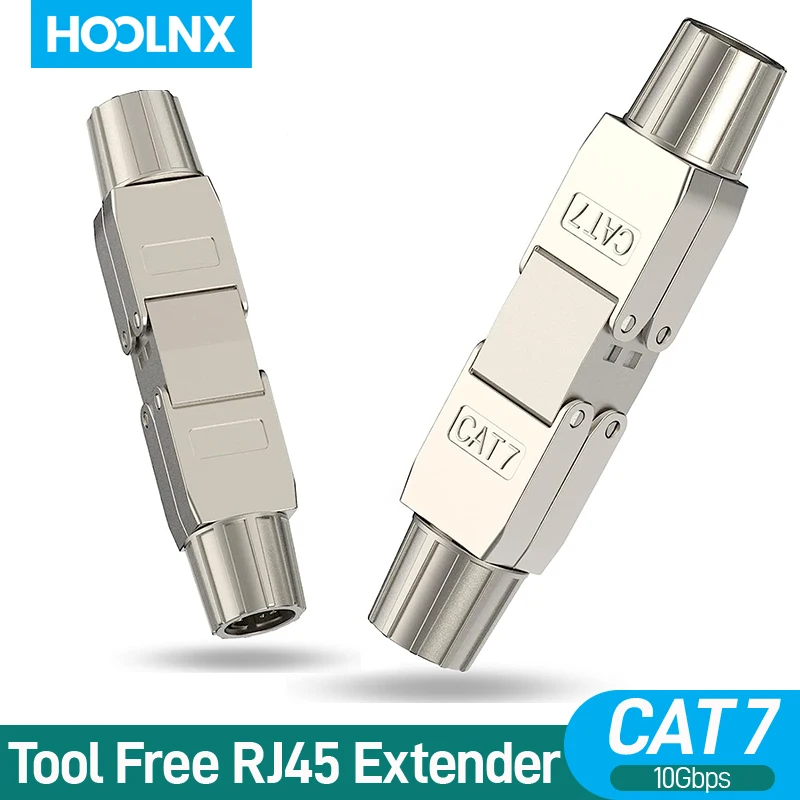 

Hoolnx Tool Free RJ45 Extender, Ethernet Cable Extender PoE+ CAT6A CAT7 Lan Cable Extension Connector Full Shielded Toolless