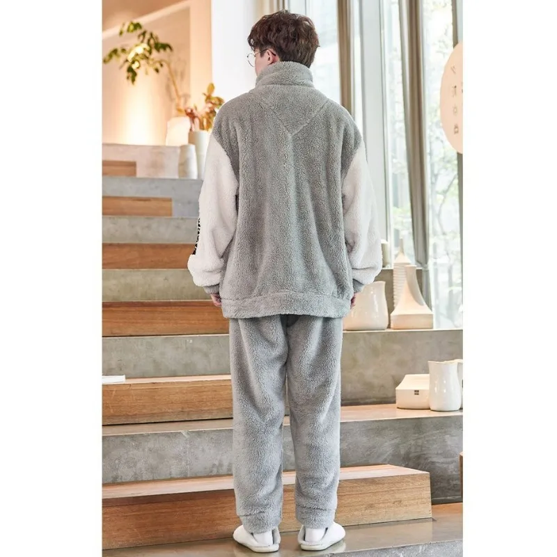 2023 new Autumn and Winter Loungewear Coral Velvet Pajamas Men\'s Thickened Plush sleepwear Warm Zipper Set Casual Homewear