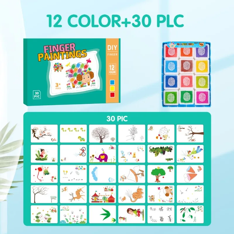 Crianças desenho de dedo 12/24 almofada de impressão colorida pintura jardim de infância graffiti álbum desenho do bebê montessori educação brinquedos habilidade