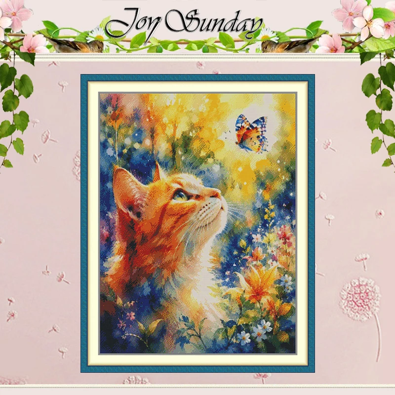 Sunny Cat Teller-Muster Kreuzstich-Set DIY 11CT 14CT 16CT HD Vorgedrucktes DMC Kreuzstich-Kit Stickerei Handarbeit