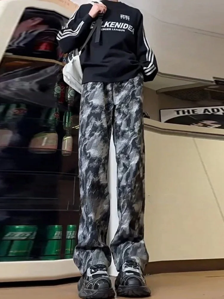 

Мужские джинсы American High Street Splaed Ink с вышивкой, весенняя новинка, прямые брюки с эффектом похудения