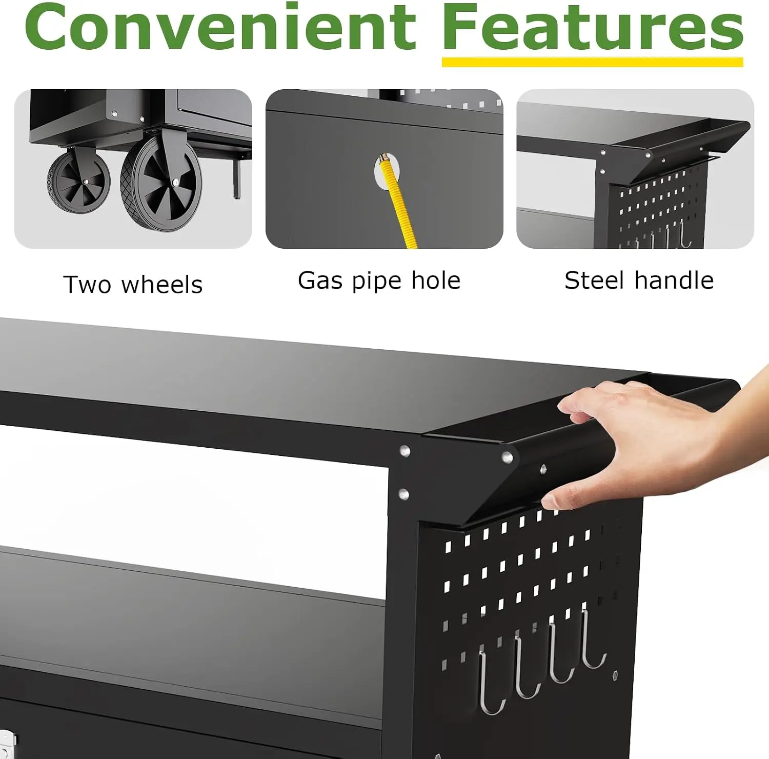 Outdoor Grill Cart Table With Storage Kitchen Island With Wheels Foldable Tabletop For BBQ Food Prep Station Heavy Duty Metal Griddle Countertop For Patio And Camping - view 3