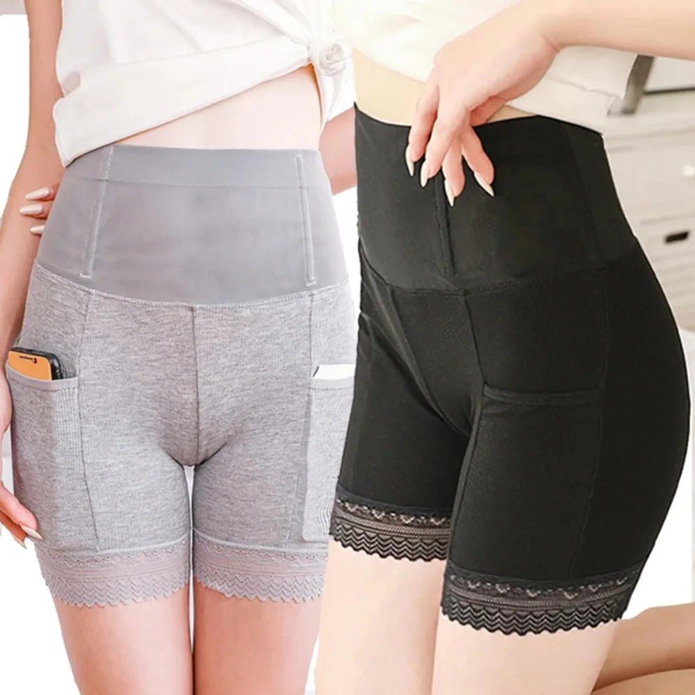 Anti-glare Lace Safety Pants with Pocket Seamless Body Shaper Lace Tummy Control Safety Shorts Female Lingerie Lift Buttock