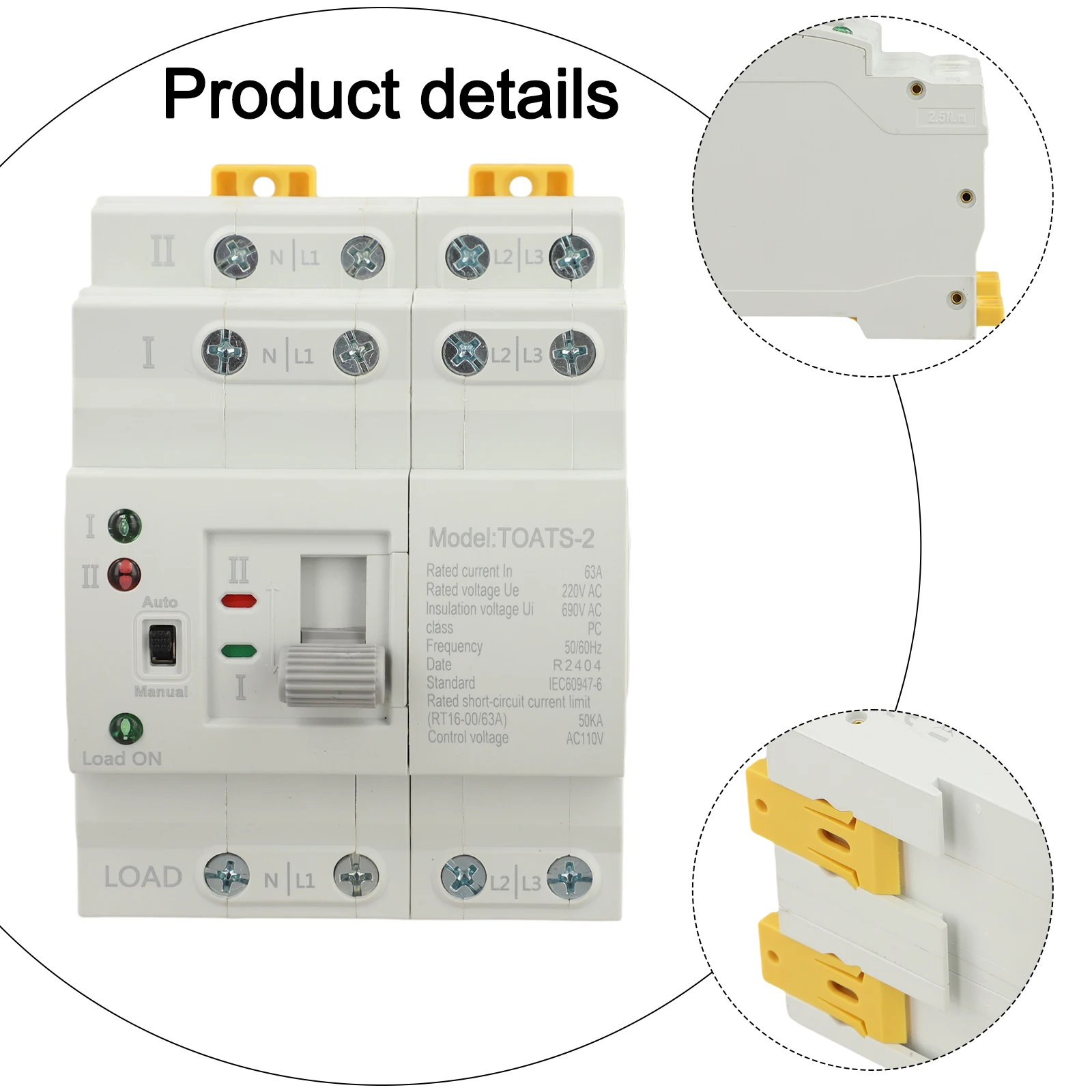 

For Home Backup Power Gray Din Rail Mount Transfer Switch Rated Short-circuit 50kA Mechanical Life 8000 Cycles