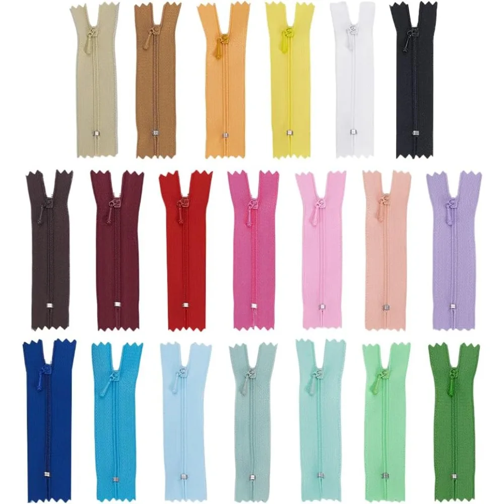 20Pcs 20 Colors Garment Accessories Alloy with Polyester Zipper Zip-fastener Components Mixed Color 128x25x1mm 1pc/color