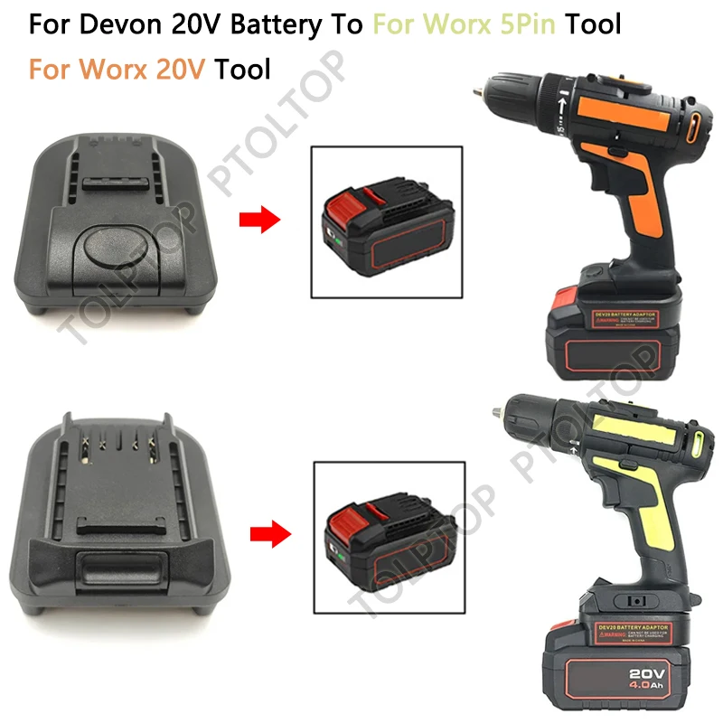 DEV20 Adapter Converter for Devon 20V Battery To for Worx 5Pin Green For Worx 20V Orange Li-ion Battery Electric Power Tools Use