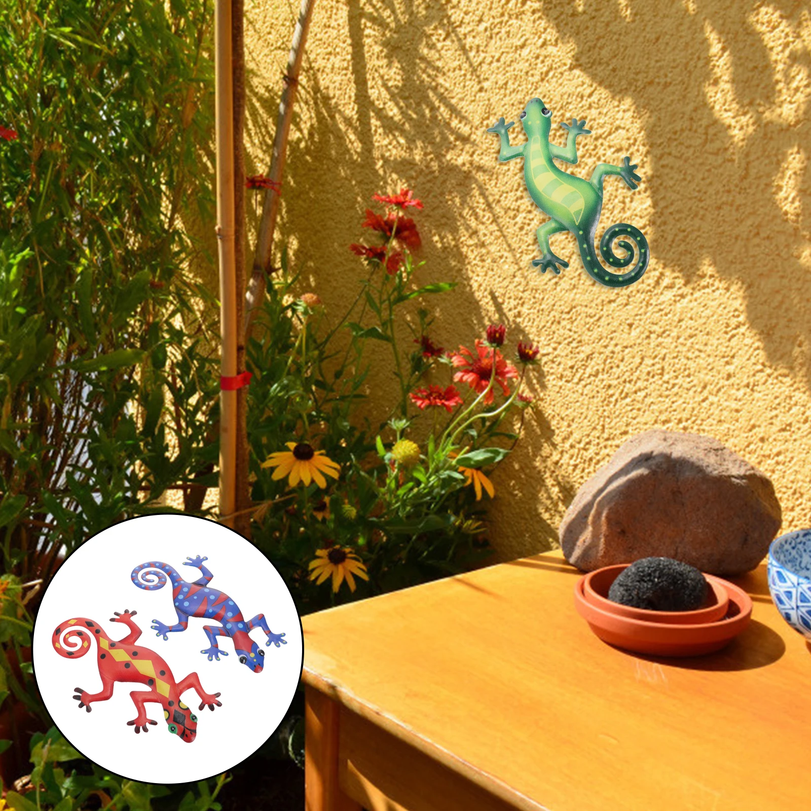 

2Pcs Metal Gecko Hanging Ornament Vibrant Wall Art Decor for Kids Room Patio Door Window Garden Interior Exterior