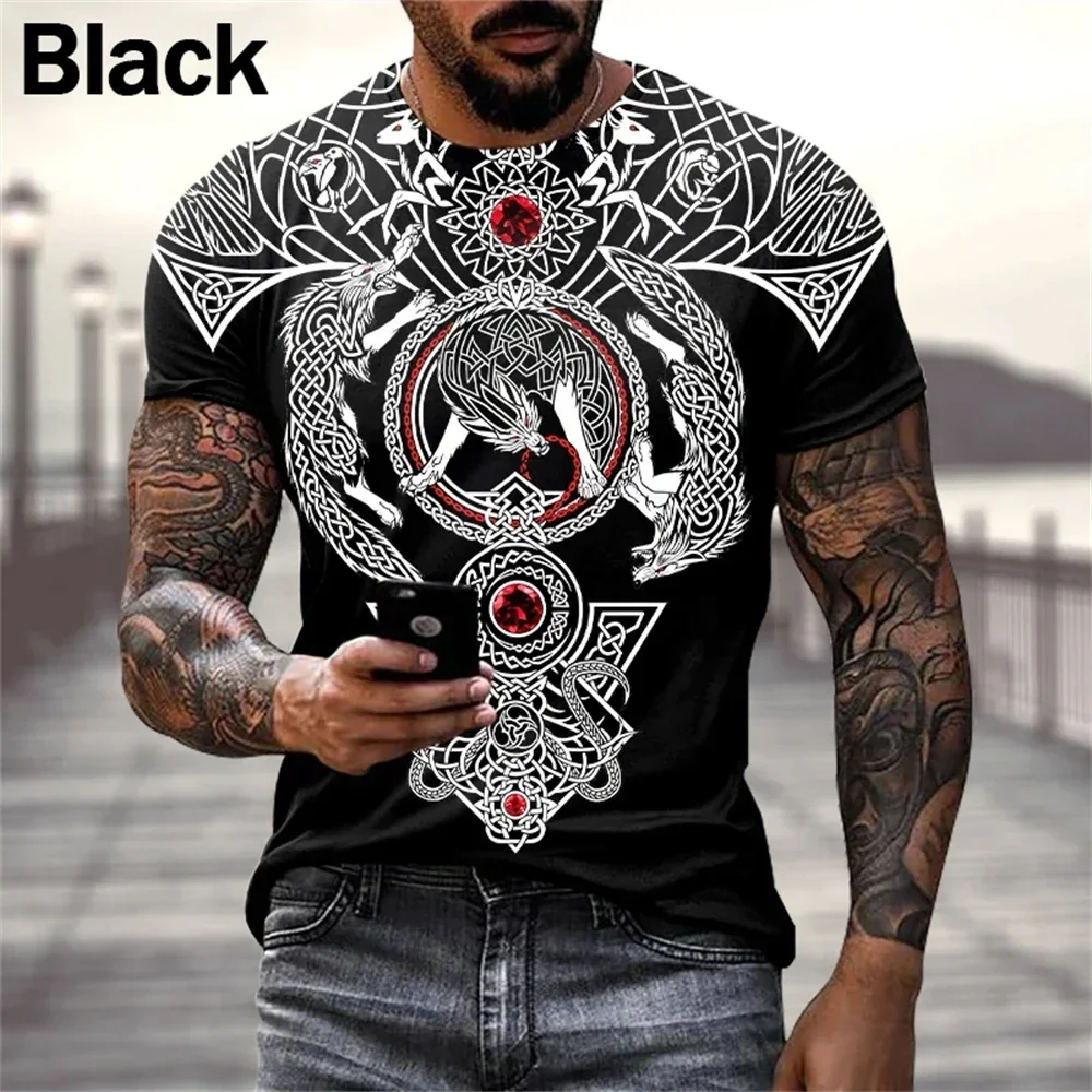 2025 Summer Hot Selling Mysterious Viking Pattern 3D Printed Men's T-shirt Round Neck Short Sleeve Daily Casual Hip Hop Top 6XL