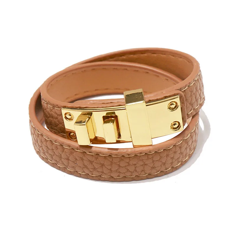 Kirykle High Quality Luxury Leather Bangles for Women Easy Buckle Multicolour Wide Leather Bracelet Daily Commuter Accessories