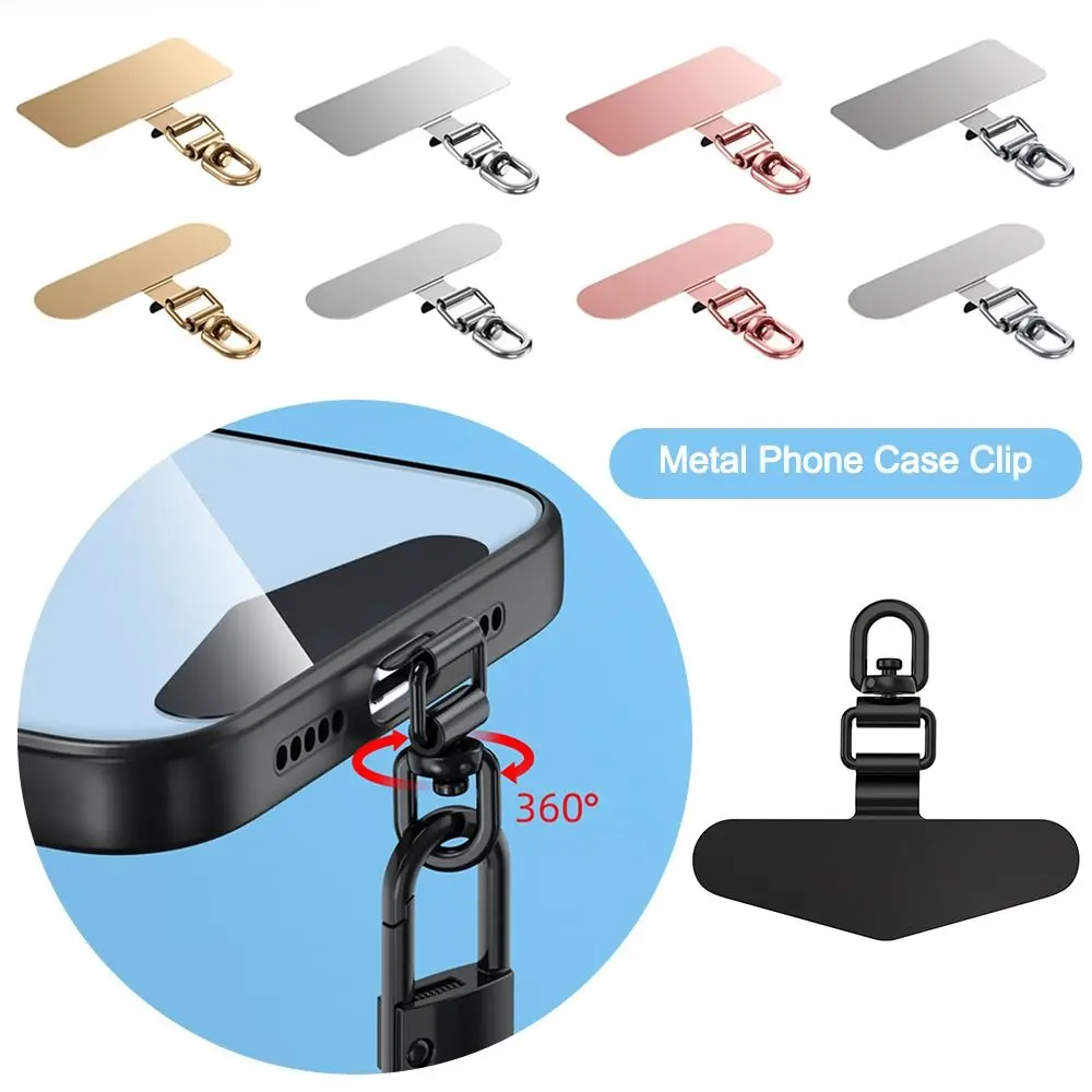 Ultra-thin Phone Lanyard Clip Patch 360° Rotatable Stainless Steel Phone Case Hanging Rope Snap Strap Anti-fall
