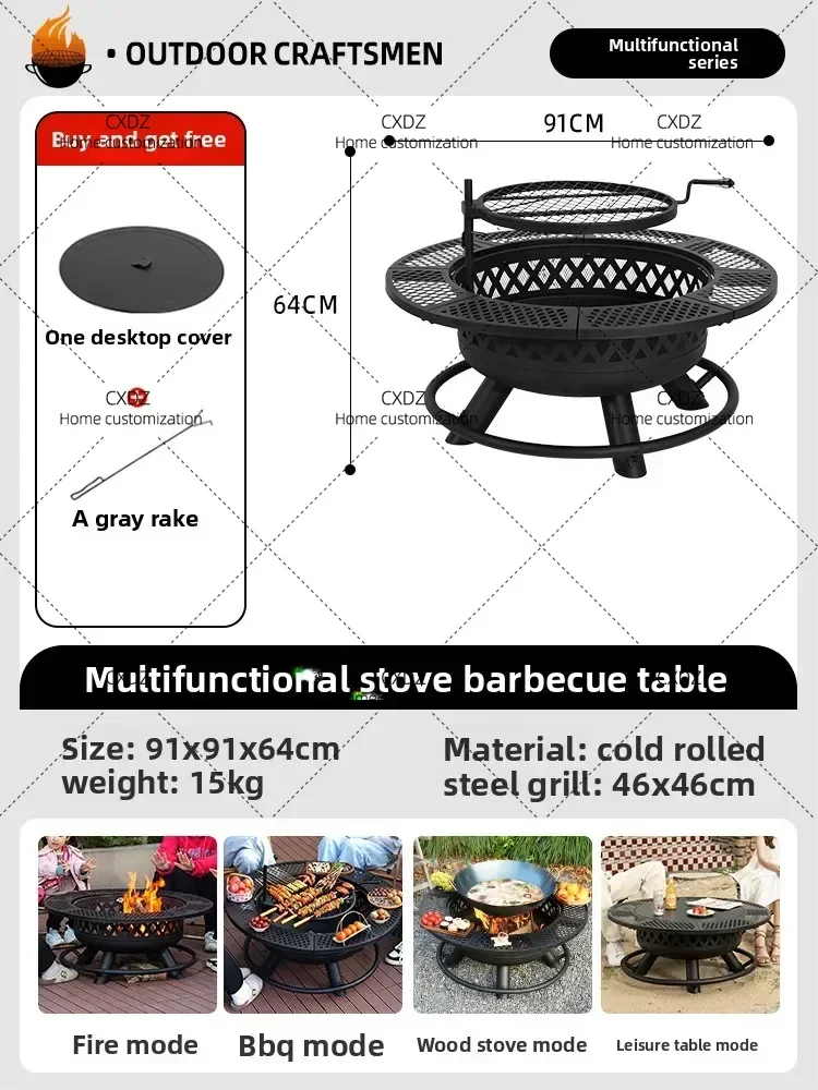 XX Outdoor Fire Pit Wood Stove Campfire Grill Inch Inch Multifunctional For Garden Tea Cooking