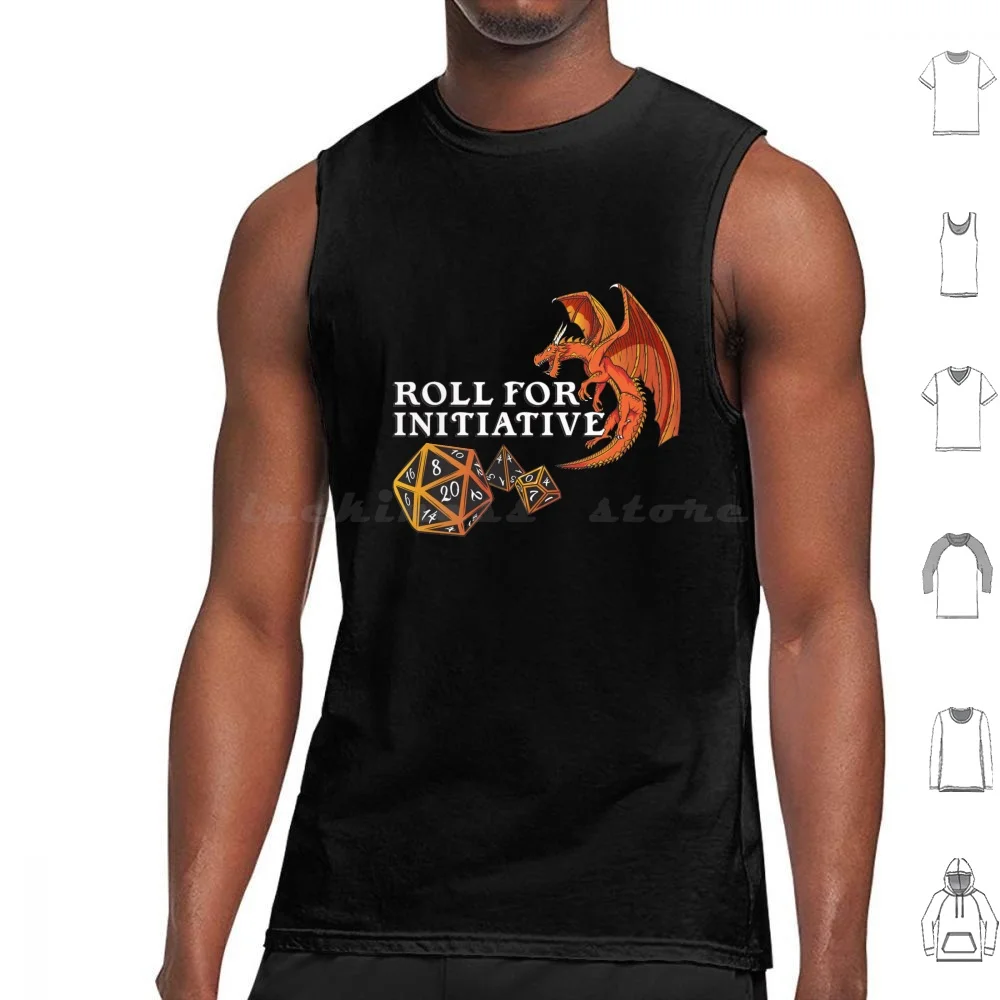 Initiative Dragon D20 , Dice , Tank Tops Print Cotton Pathfinder D20 Rpg Dnd D D Dragon Black Geekreaper Skull Bones D4