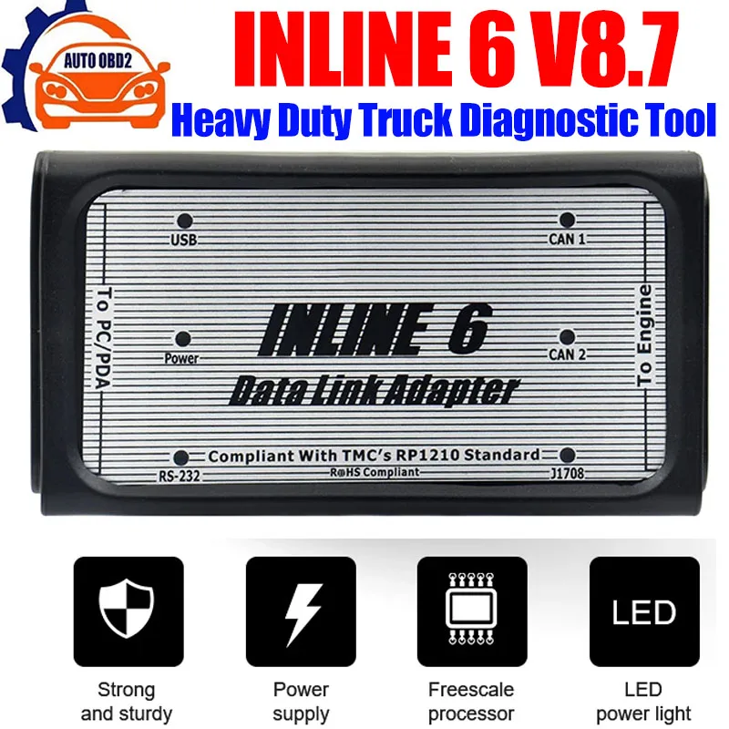 

Data Link inline6 Adapter Heavy Duty Diagnostic Tool Scanner Cable inline 6 Scanner Full 8 cable Truck Diagnostic V8.7 USB