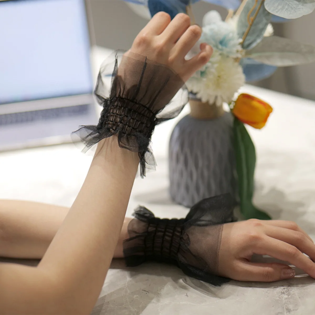 أكمام يدوية JK أكمام شبكية مزدوجة أكمام معصم مزخرفة بأكمام يد حلوة فائقة الجنية