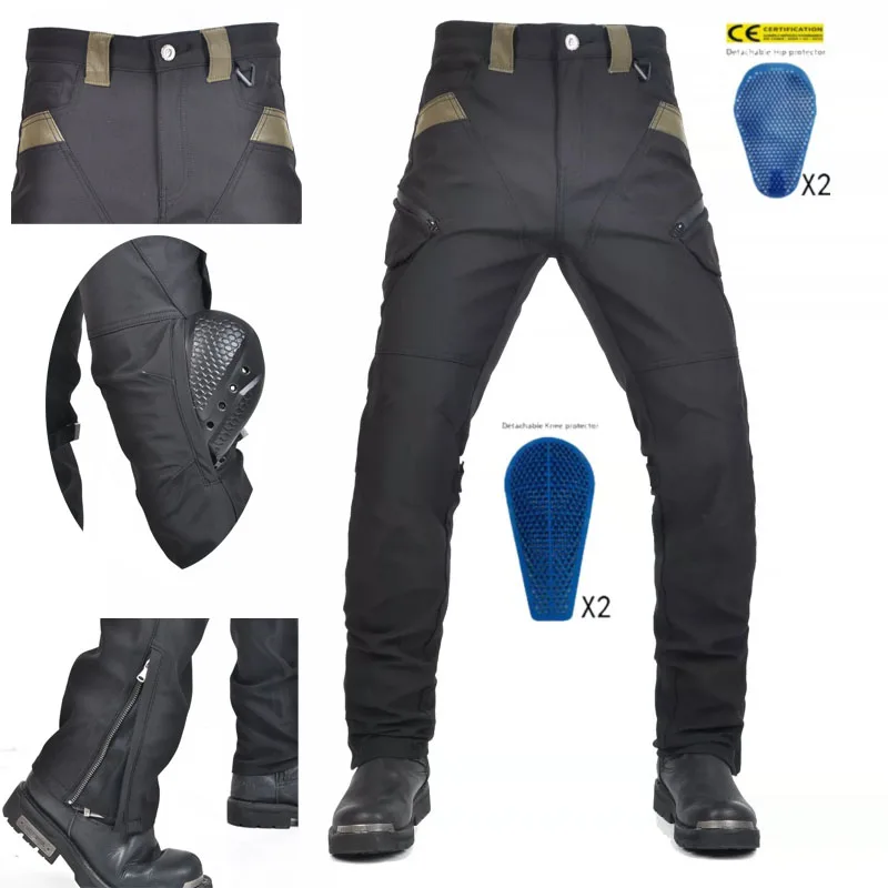 Windproof Waterproof Motorcycle Riding Pants All-Season Reflective Strip Knee & Hip Pad Outdoor Riding Protection