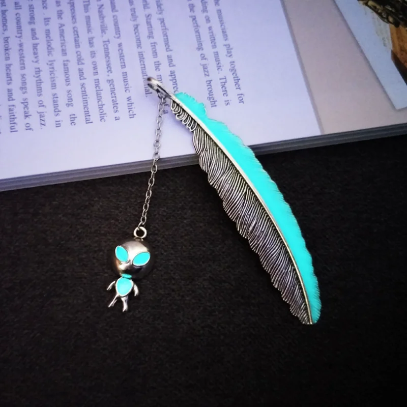 Noctilucent Feather Meow Man Bookmark Ancient Silver Alloy Fluorescent Jewelry DIY Scrapbook Ear Of Rice Book Mark Stationery