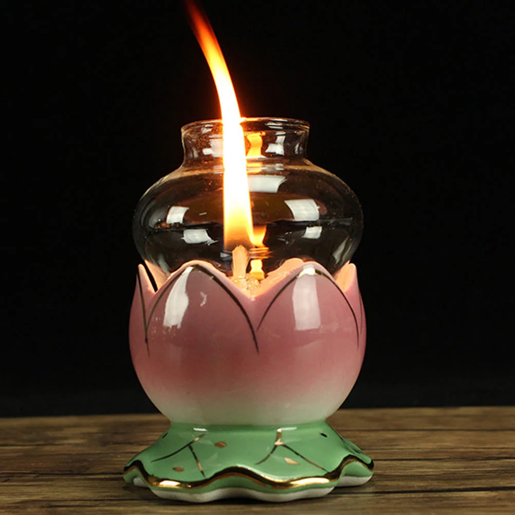 

2 Sets Retro Lamp Oil Ceramics Buddha Temple Lamps for Indoor Use Portable Lightweight Small Size