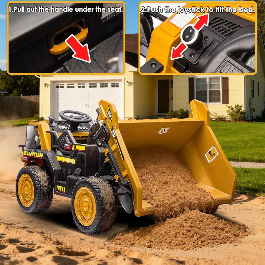 24V Ride on Dump Truck, Kids Electric Car with Remote Control, Ride on Construction Vehicles with Electric Dump Bed and Extra Sh