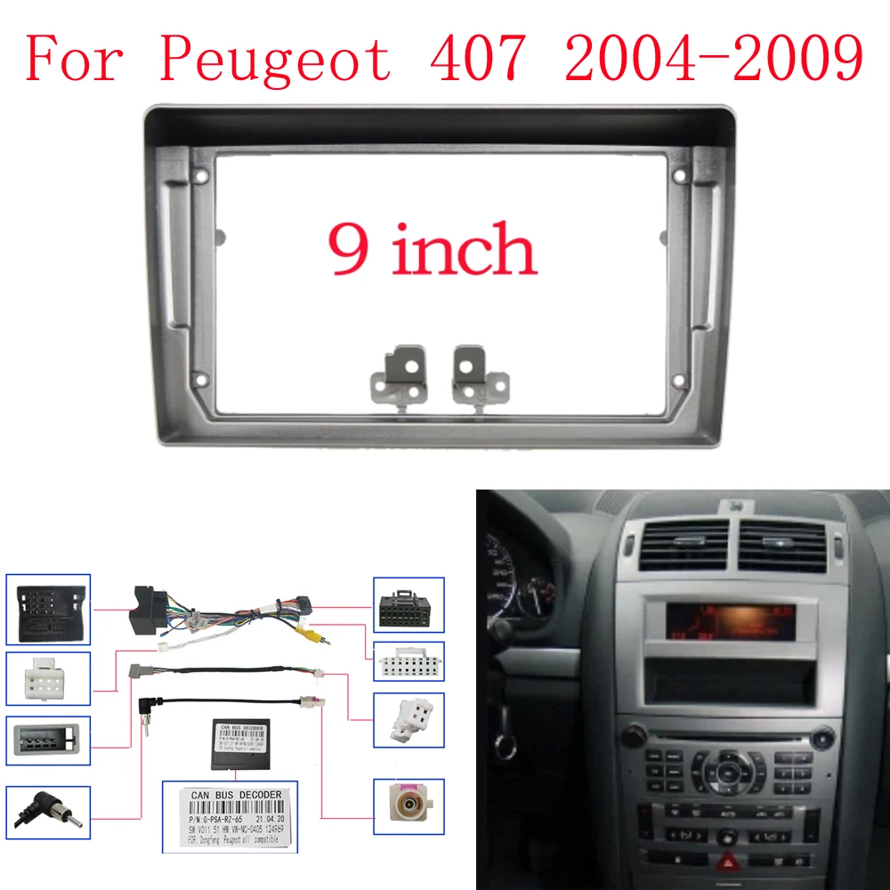 9 Inch Car Frame Fascia Adapter Canbus Box Decoder For Peugeot 407 2004-2009 Android Radio Dash Fitting Panel Kit