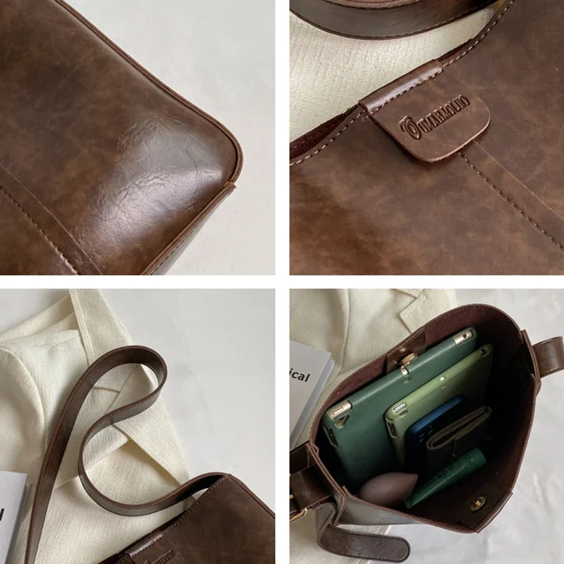 YOUDEYISI 여성용 레트로 숄더 토트백, 와이드 스트랩, 부드러운 PU 가죽 크로스바디 백, 소형 지갑, 대용량 쇼핑객