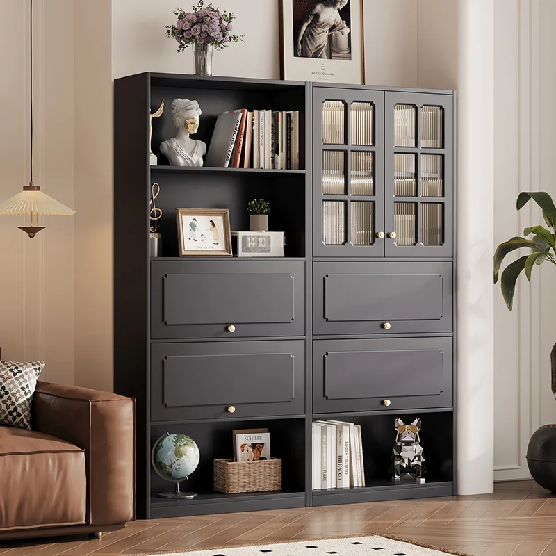 

American bookcase, locker integrated small apartment, retro black bookshelf floor rack against the wall display cabinet