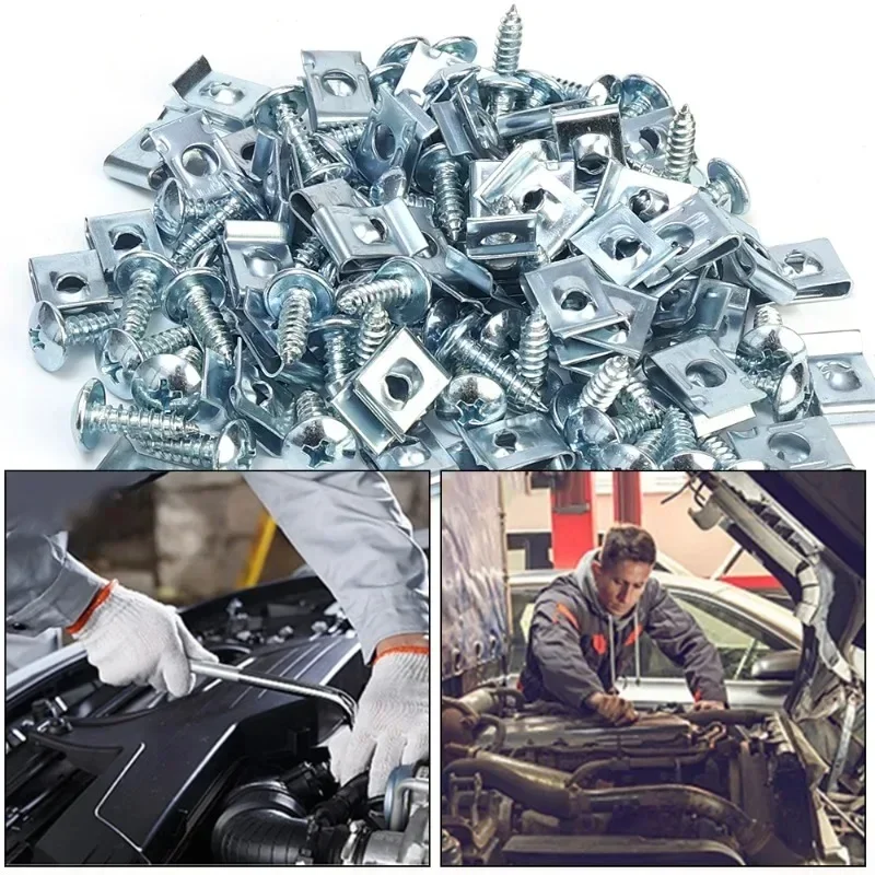 200~20pcs Car Self-tapping Screws Washers M5 Motorcycle Screw U-shaped Clip Nut Anti-rust Anti-corrosion Fasteners Auto Parts