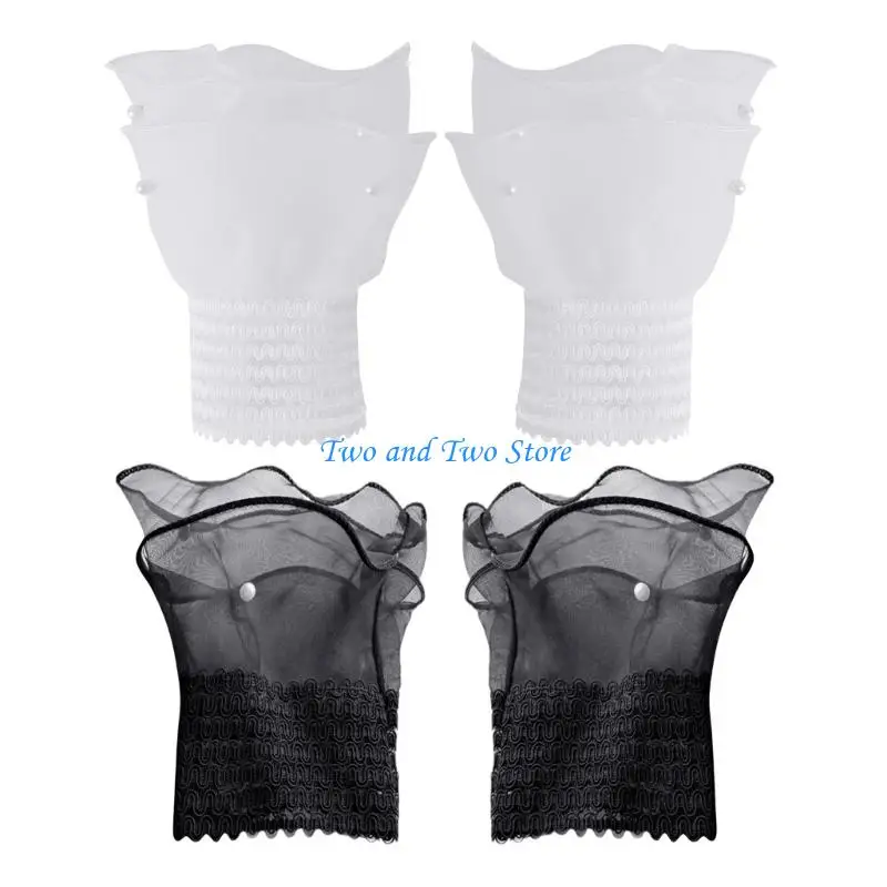 

HX6F Women Lace Trim Wrist Cover Stretchable Mesh Fake Sleeves For Formal Casual Wear