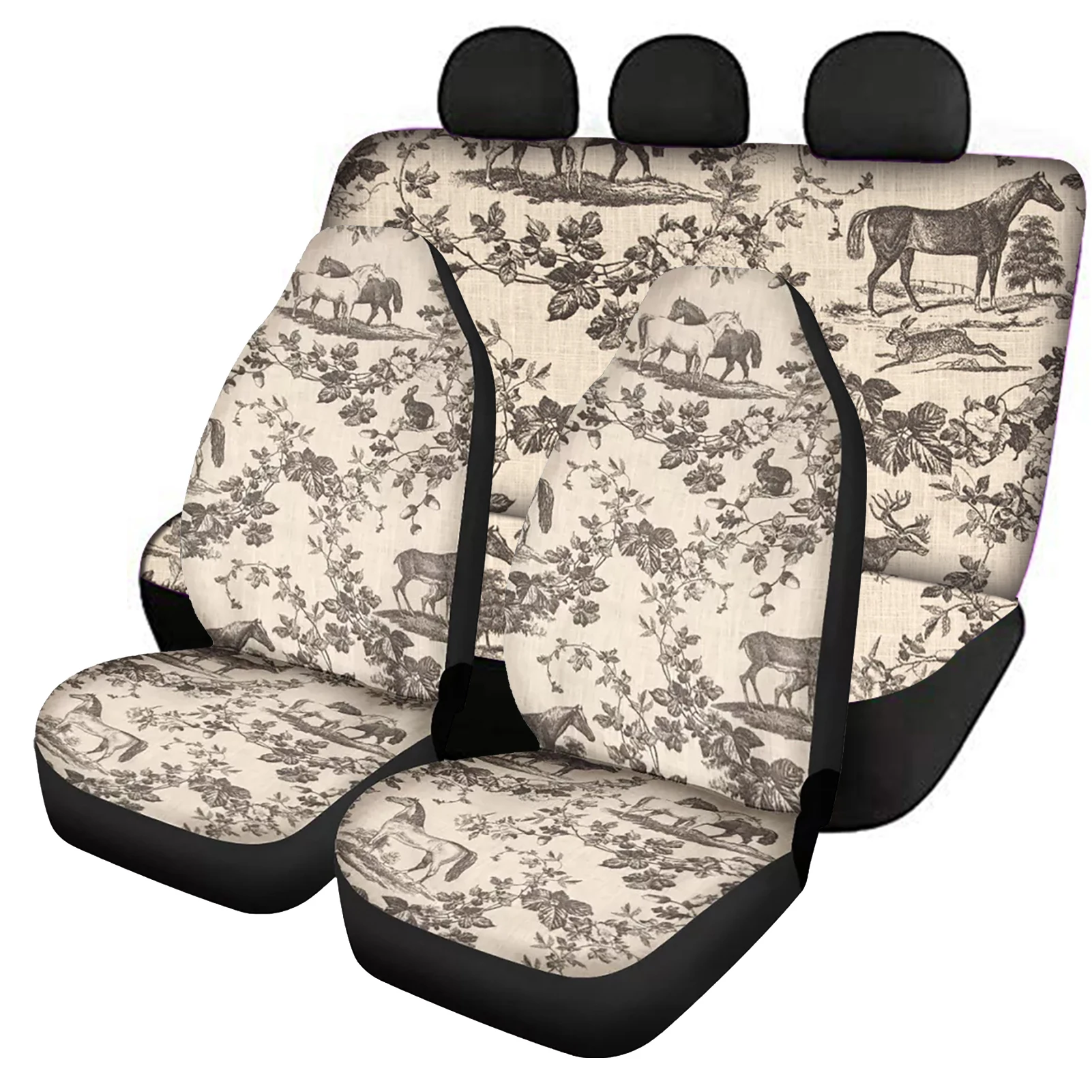 Car Seat Cover Set French Country Toile Print Vehicle Supplies Brand Design Auto Accessories Fit for SUV Truck Vans New Fashion