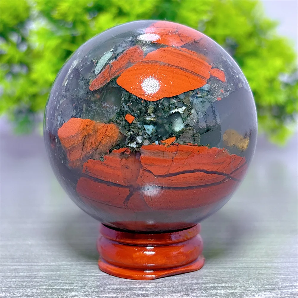 Blood Stone Sphere Natural Crystal Home Decor Items Room Decor Luck Quartz Stone Garden Reiki Healing Energy Love Gifts Stand