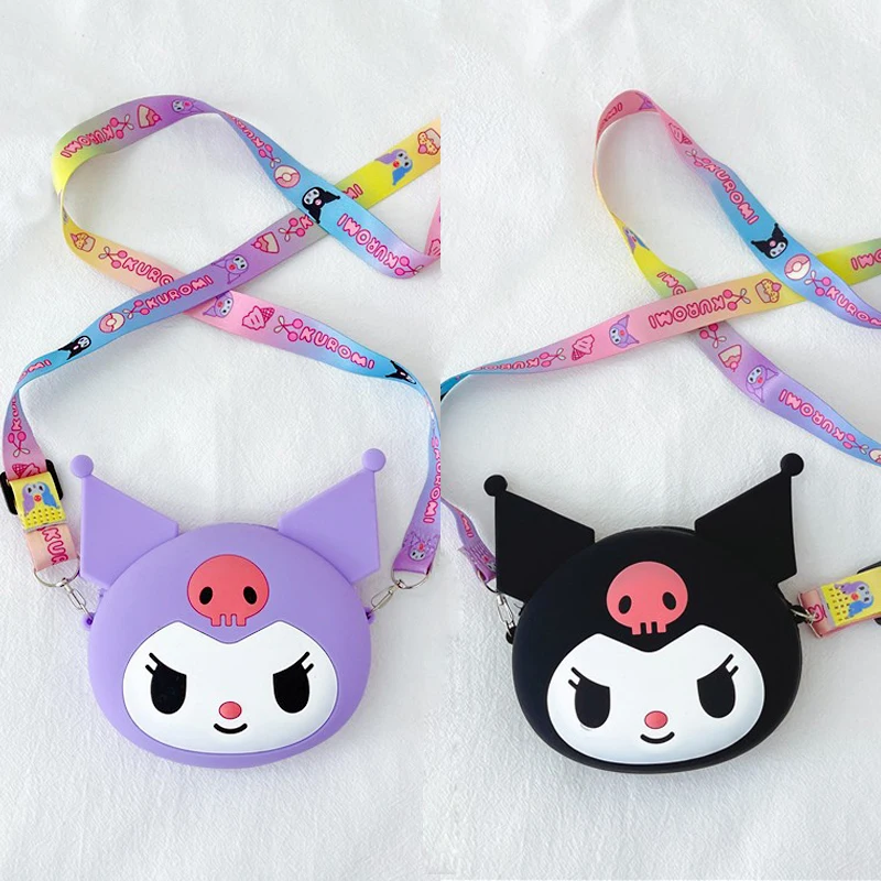 

Cartoon Kuromi Crossbody Bag for Kids Soft Silicone Zip Coin Purse Girl Princess Shoulder Bag Key Wallet Children Birthday Gift