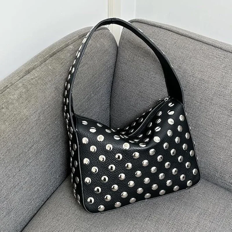 Fashion Rivet Women Shoulder Bags Punk Style Lady Handbags Luxury Pu Leather Pillow Shaped Female Bag Trend Underarm Bag