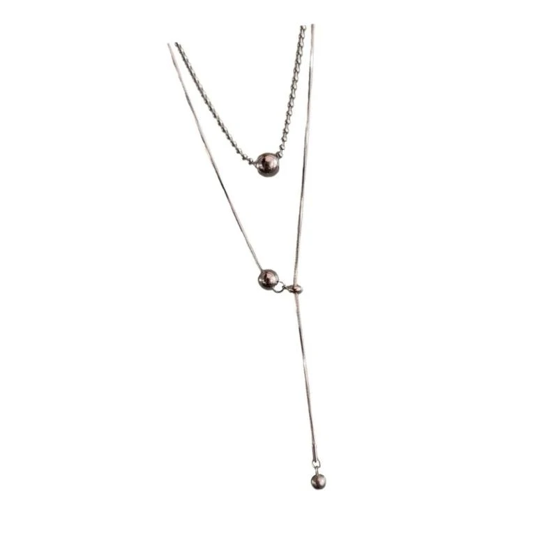 31BF Modern Silver Beaded Necklace Adjustable Chain Necklace Stainless Steel Texture for Enhancing Any Outfit or Occasion