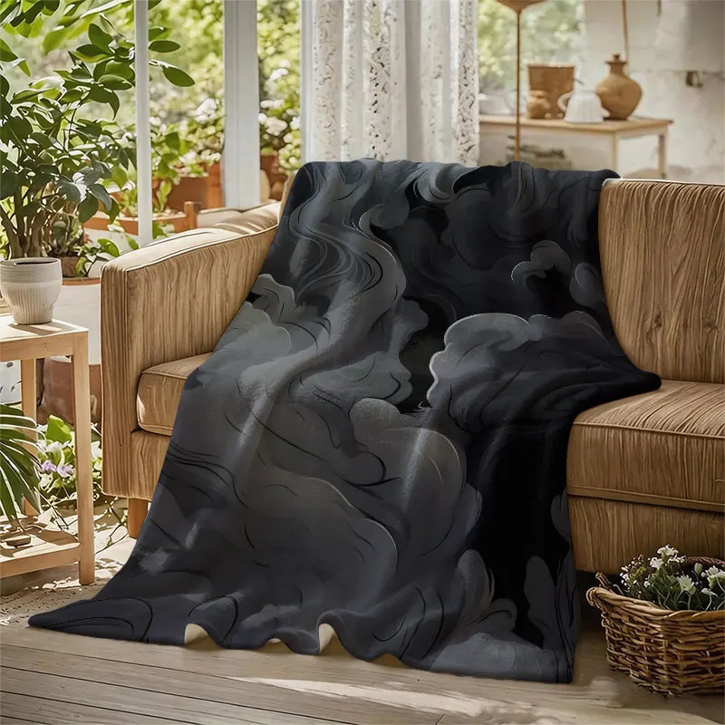 Grey Smoke Swirl Texture Flannel Blanket Warm Soft Halloween Christmas Decorative Couch Warm Cozy All-Season Gift