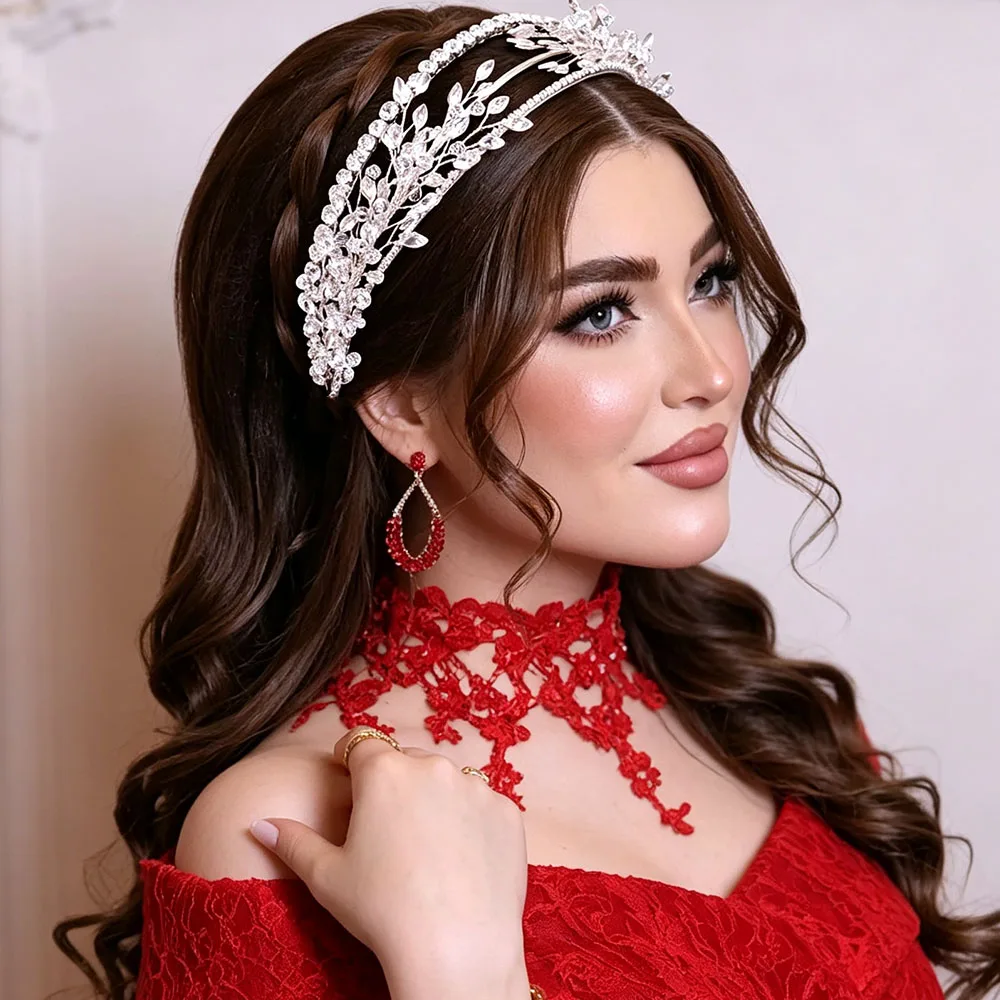 DZ156 Luxury  Silver Color Crystal Bridal Tiaras Crowns Rhinestone Pageant Prom Diadem Bride Headpiece Wedding Hair Accessories
