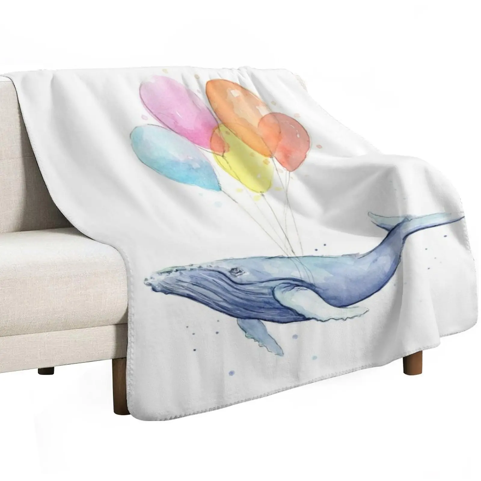 Floating Whale with Balloons Throw Blanket Sofas anime Picnic Large Sofa Throw Cute Blankets