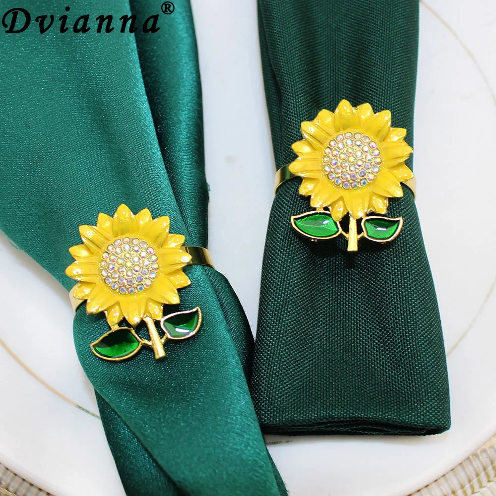 4Pcs Sunflower Rhinestone Napkin Rings Flower Napkin Buckle for Wedding Holiday Easter Thanksgiving Party Banquet Table Setting