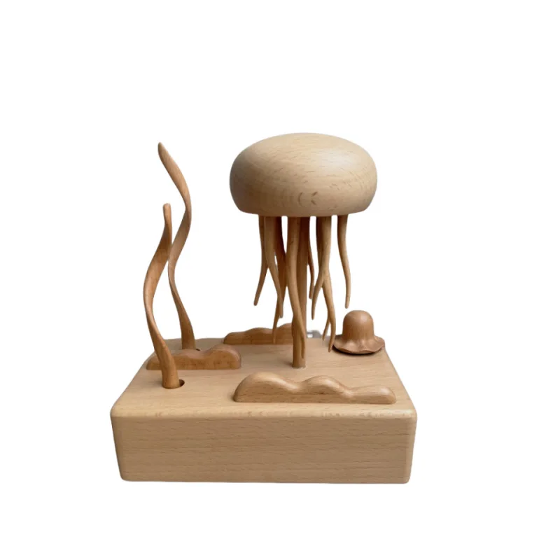 For Wooden Mechanical Jellyfish Creative Ornaments, Decompression Wood Handicrafts, All Solid Wood Jellyfish Gifts