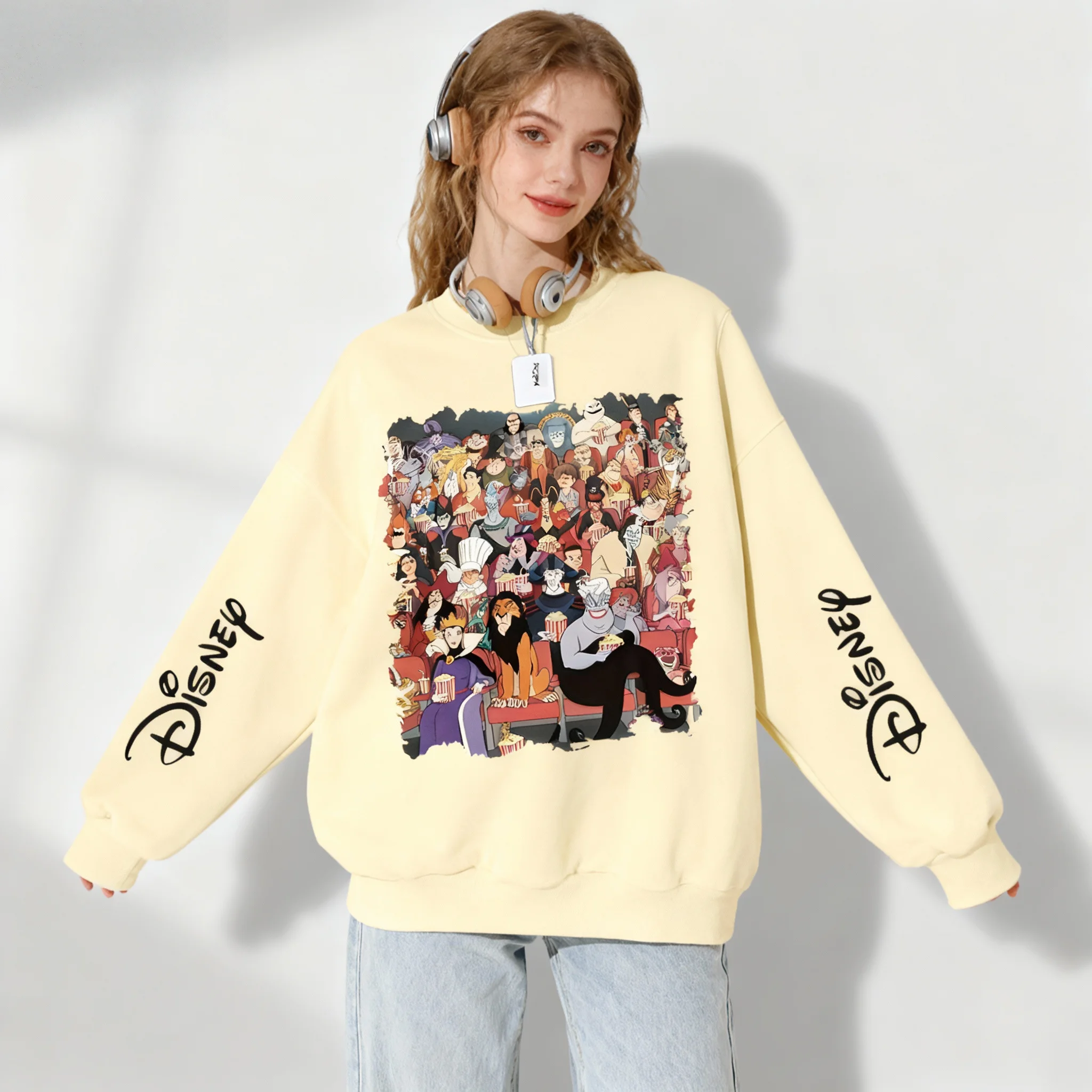 Disney Animated Character Puzzle Series Oversized Women's Adult and Children's Autumn and Winter Round Neck Hooded Sweatshirt