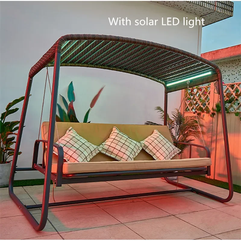 for Swing Outdoor Garden Rattan Aluminum Alloy Hanging Chair Rocking Chair with Solar Light for Terrace Balcony Four