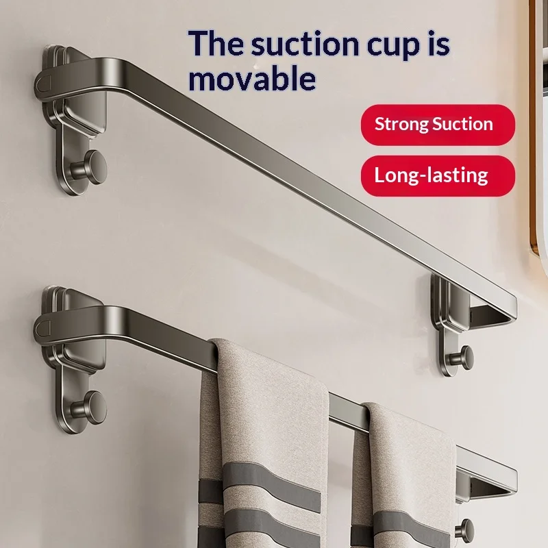 

Suction Foldable Towel Rack Bathroom Towel Bar No Drill Space Saving Single Rod Wall Mounted Stainless Steel Rustproof Toallero