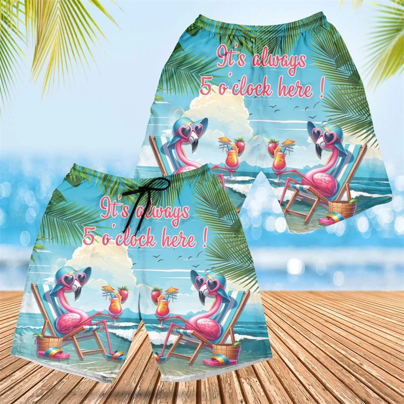 Summer Time Parrot Graphic Beach Shorts Casual Hawaiian Flamingo Animal Short Pants For Men Clothes Hip Hop Y2k Kids Trunks