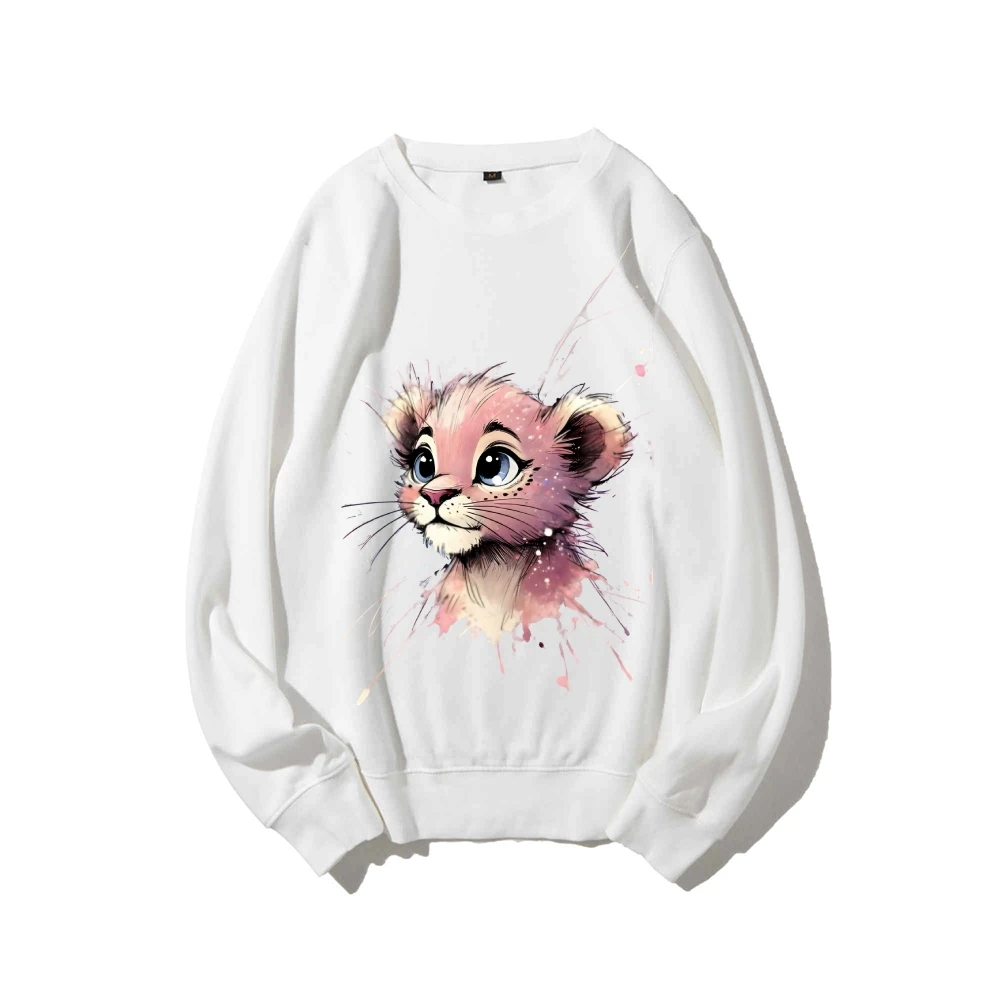 Pink Lion, Women's Hoodie, Y2k Graphic Sweatshirt, Hand-Painted Bunny Art, Korean Style Oversized, Warm Cozy Fall Winter 2025