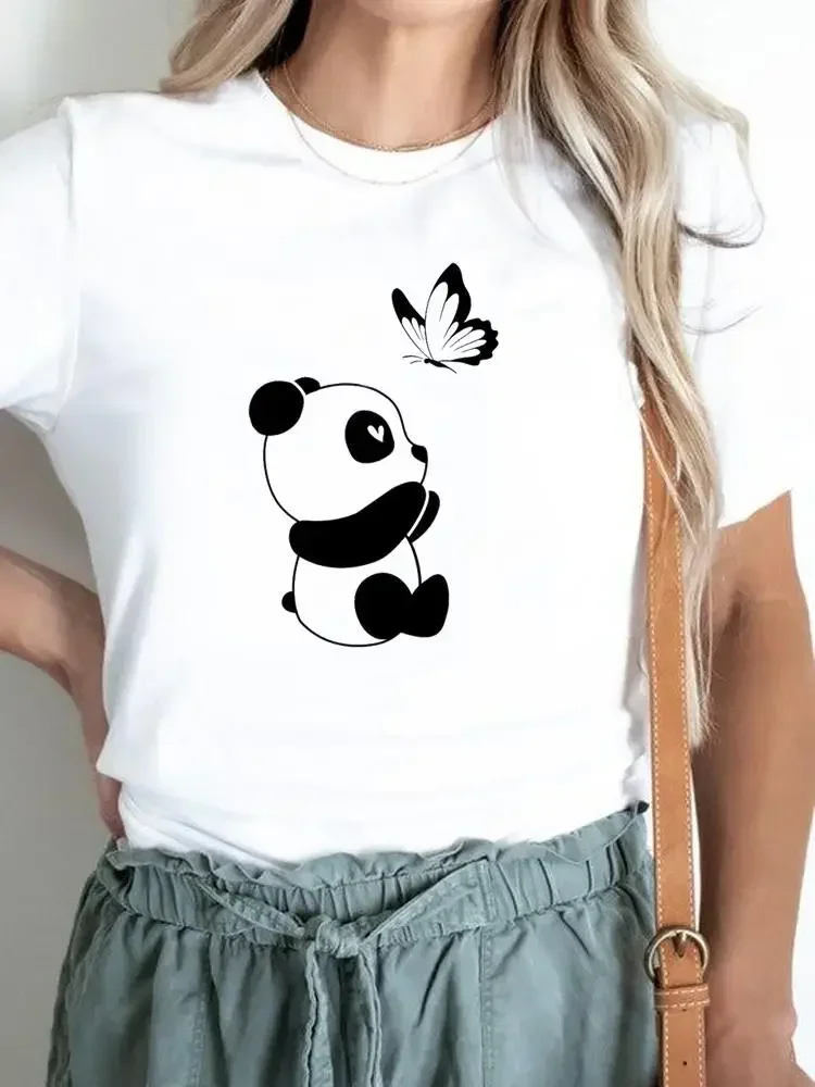 Panda Love Trend słodkie kobiety moda letnia koszulka z grafiką T T odzież z krótkim rękawem nadruk Casual bawełniane koszulki 2024