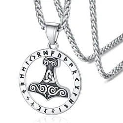 U7 Stainless Steel Viking Rune Hammer Necklace for Men Woman Norse Mythology Power Strength Symbol  Pendant Unisex Jewel