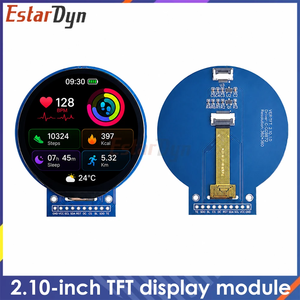 Estardyn 2.1-inch TFT LCD Screen GC9B72 Small-Screen 360x360 Display LCD Color Screen SPI Round Screen