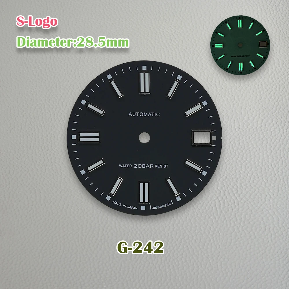 New 28.5mm S Logo NH35/NH36/4R/7S Dial  Suitable For  Japanese Automatic Movement C3 Green Luminous Watch Accessories ﻿