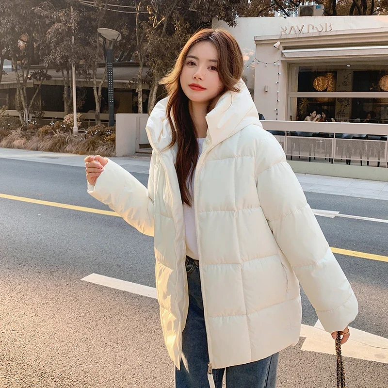 Winter White Basic New Thick Puffer Jackets Women Zipper Long Down Jacket Woman Korean Loose Fashion Hooded Bubble Coats Female