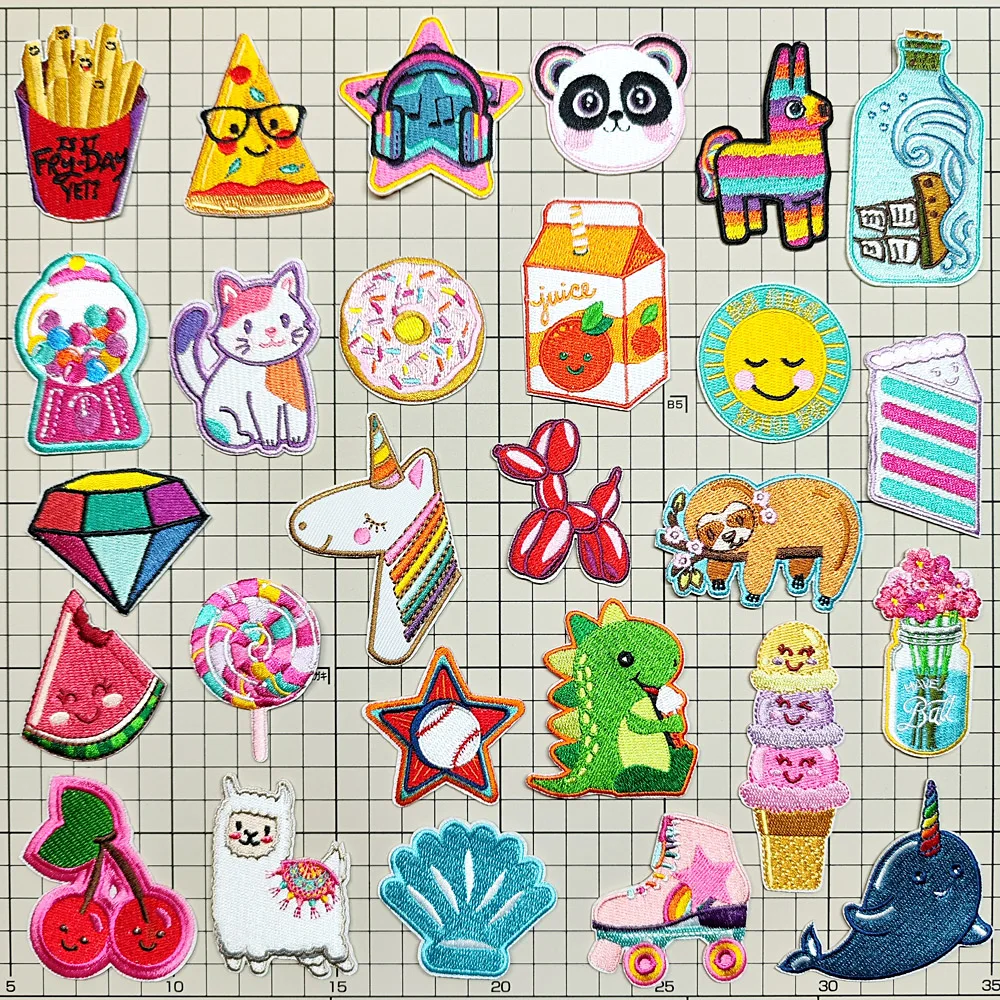 Pizza Lollipop Watermelon Iron On Patch Apparel Sewing Fabric Handmade Appliques For Clothing Stickers Badge Parche Dinosaur