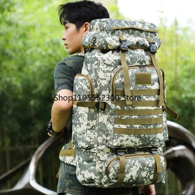80L Large Capacity Oxford Outdoor Backpack Camouflage Hiking Tactical Shoulder Bag Mountaineering Bag for Men Camping and Travel